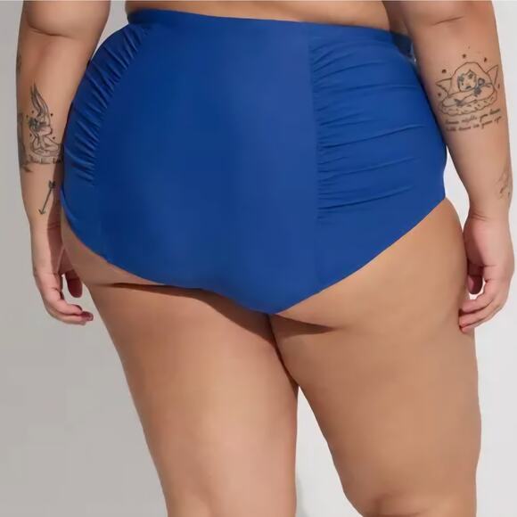 NWT! Torrid High-Rise Ruched Bikini Bottom Blue Tummy Control Plus Size Swim 4x - Picture 3 of 6